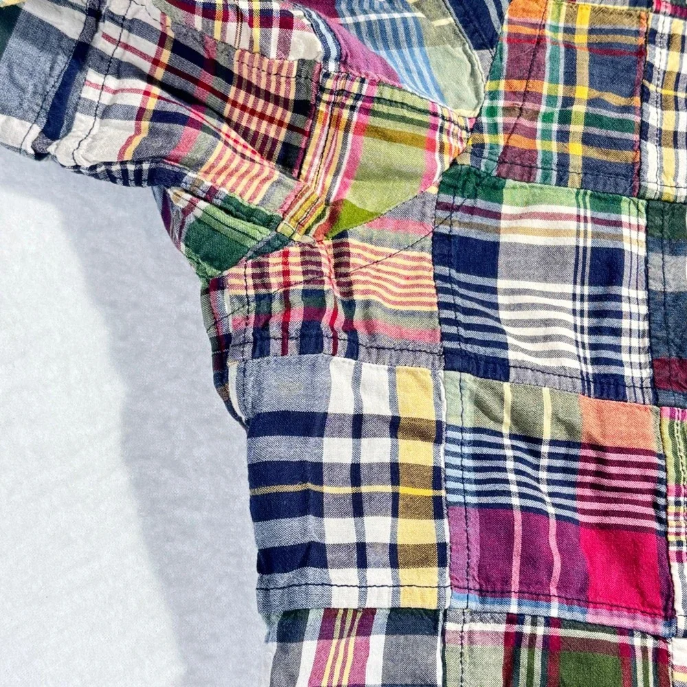 VTG Polo Ralph Lauren Patchwork Button Down Shirt Madras Multicolor Preppy XL - Picture 10 of 12